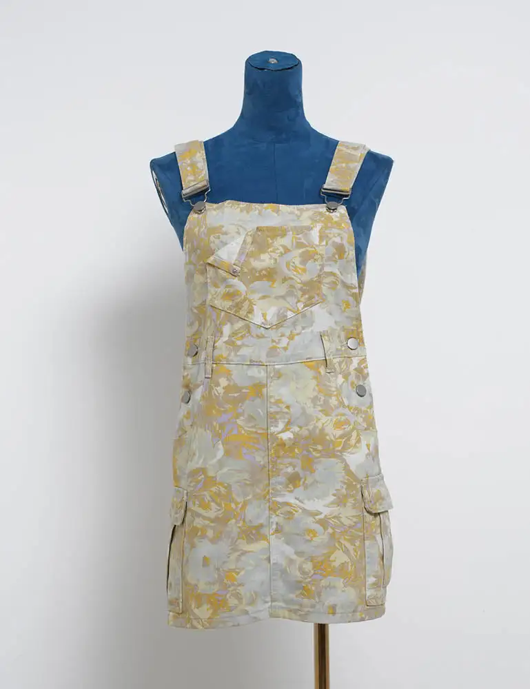 Floral Print Strap Shoulder Pocket Denim Mini Dress