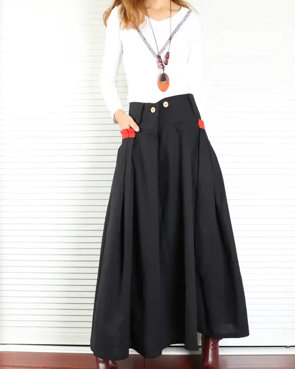 Everyday Pleated Linen A Line Maxi Skirt