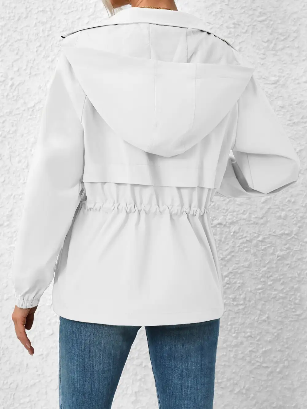 Drawstring Zip-up Hooded Jacket