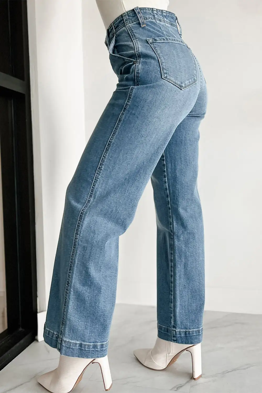 Multi Buttons Wash Straight Loose Leg Jeans
