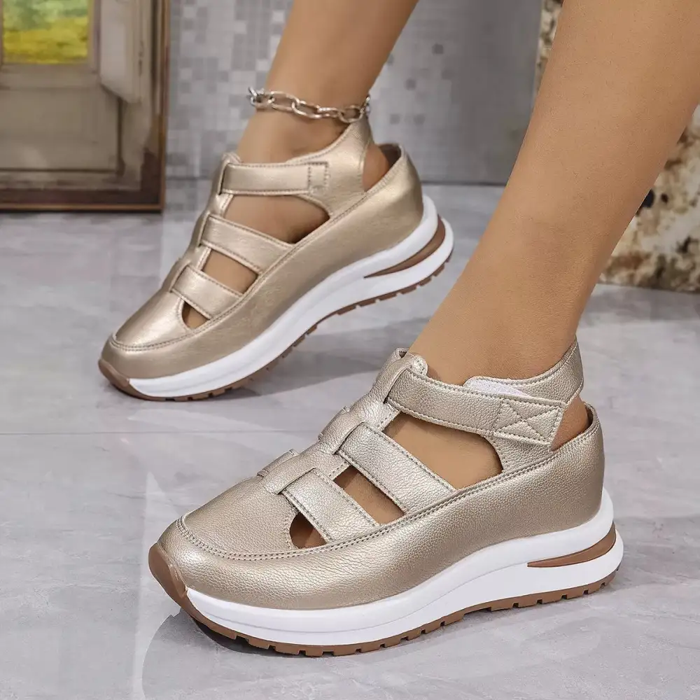 Cutout Wedge Velcro Sandals