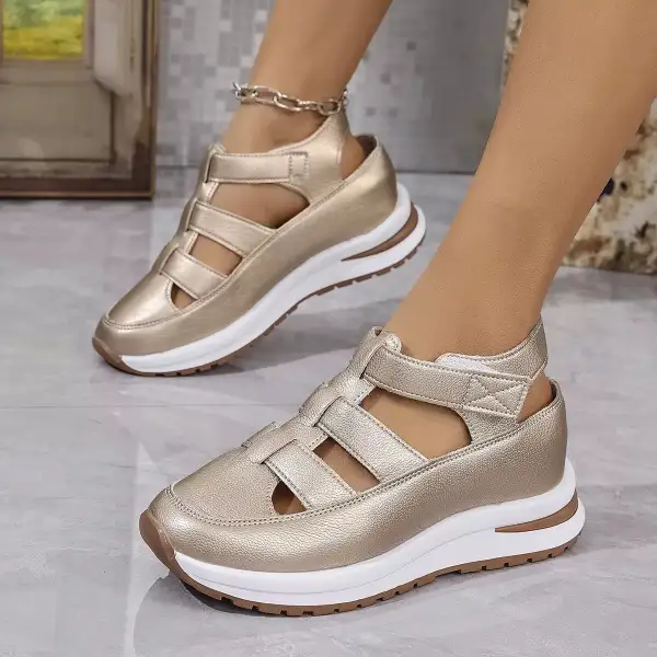 Cutout Wedge Velcro Sandals