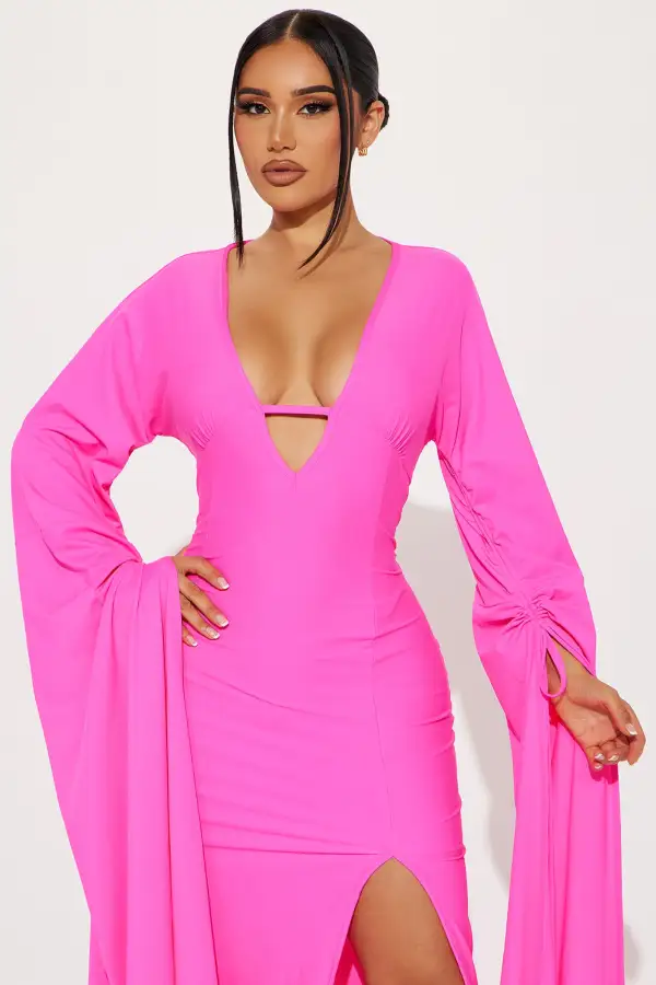 Shanghai Long Sleeve Maxi Dress - Hot Pink