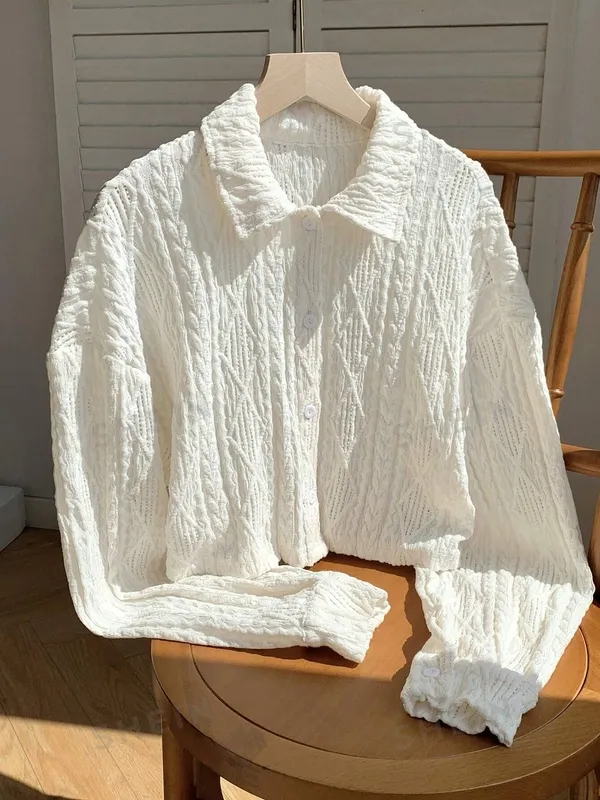 Women's Cropped Sheer Button Front Blouse