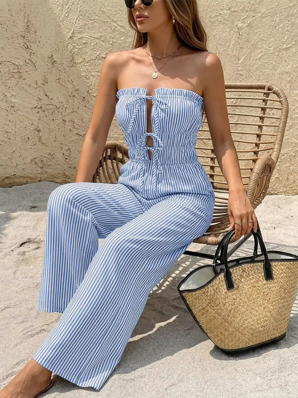 Modern Striped Wide Leg Jumpsuit
