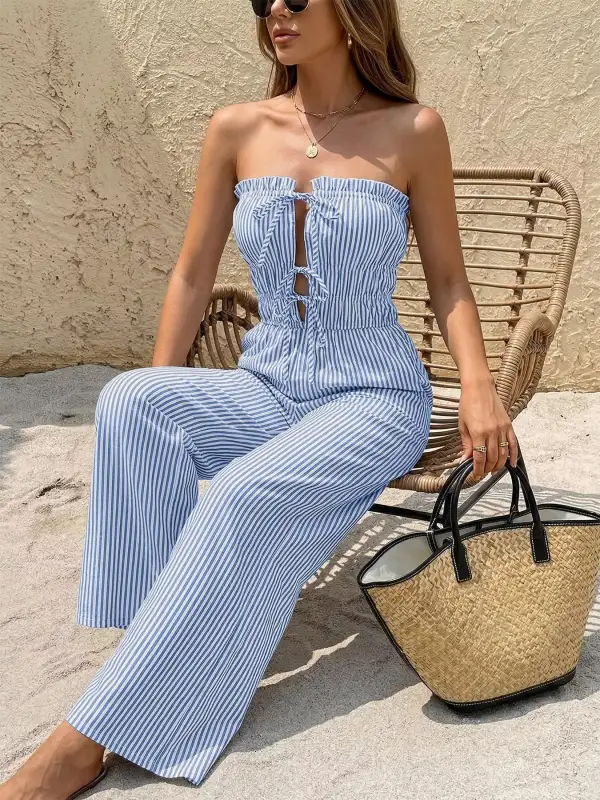 Modern Striped Wide Leg Jumpsuit
