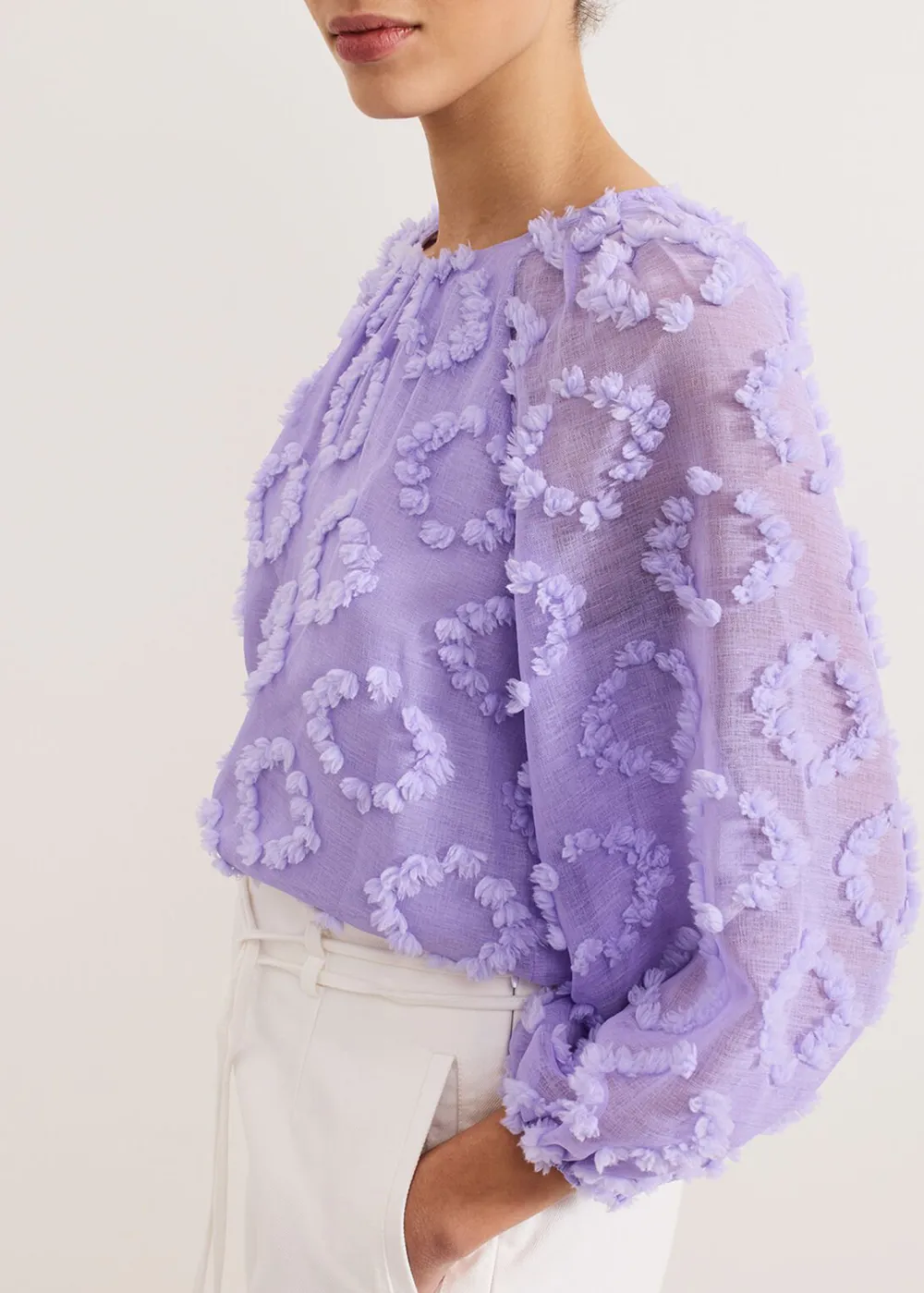 Women's Top With Lively Design And Semi-Sheer Sleeves