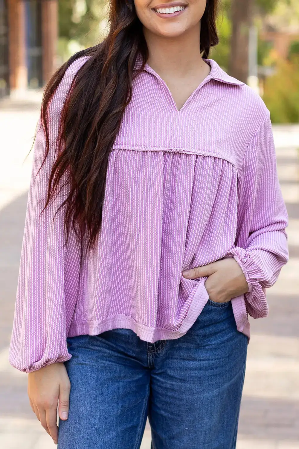 V-Neck Turn-down Collar Blouse