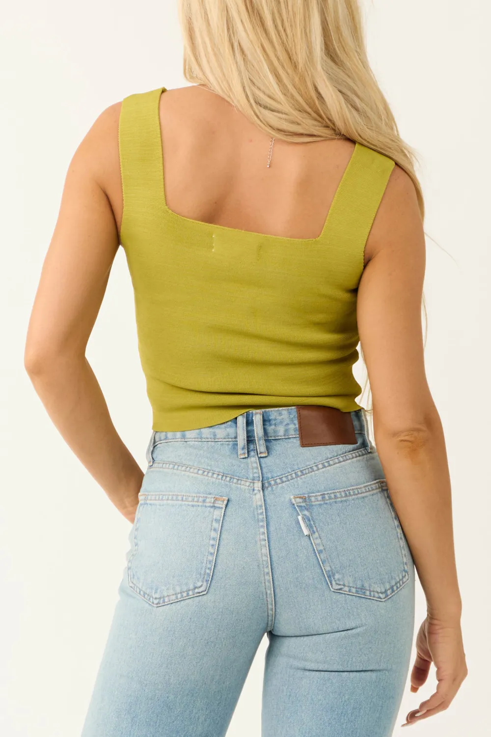 Rich Olive Square Neck Thick Knit Tank Top