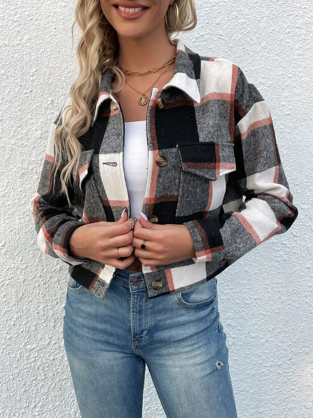 GYPSY-Plaid Button Up Cropped Jacket