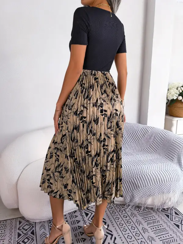 Pleated Round Neck Dress