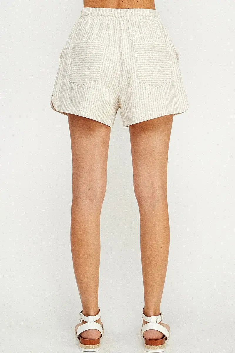 Allie Rose Striped Linen Shorts in Natural