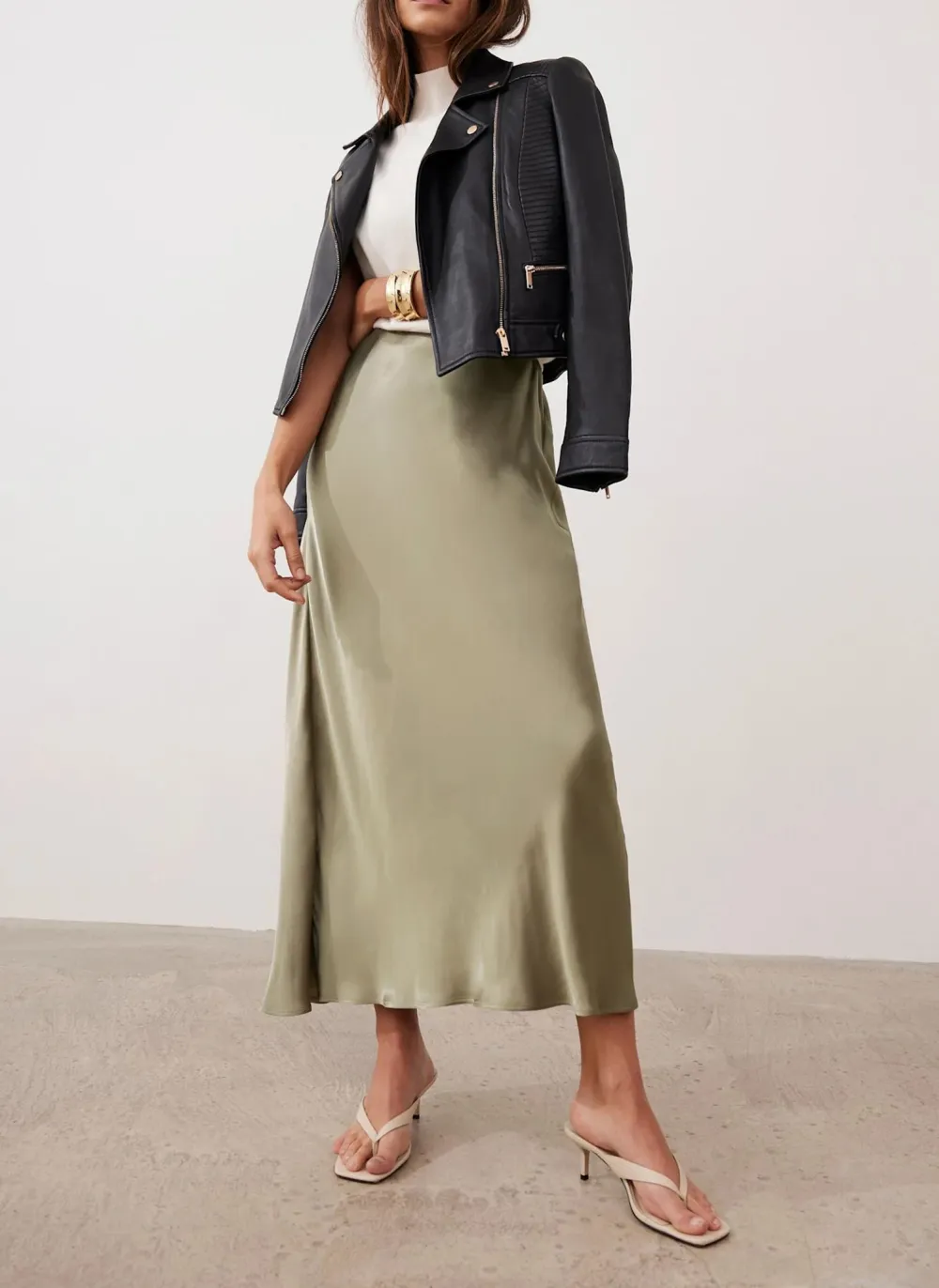 Casual Style Satin Slip Midi Skirt