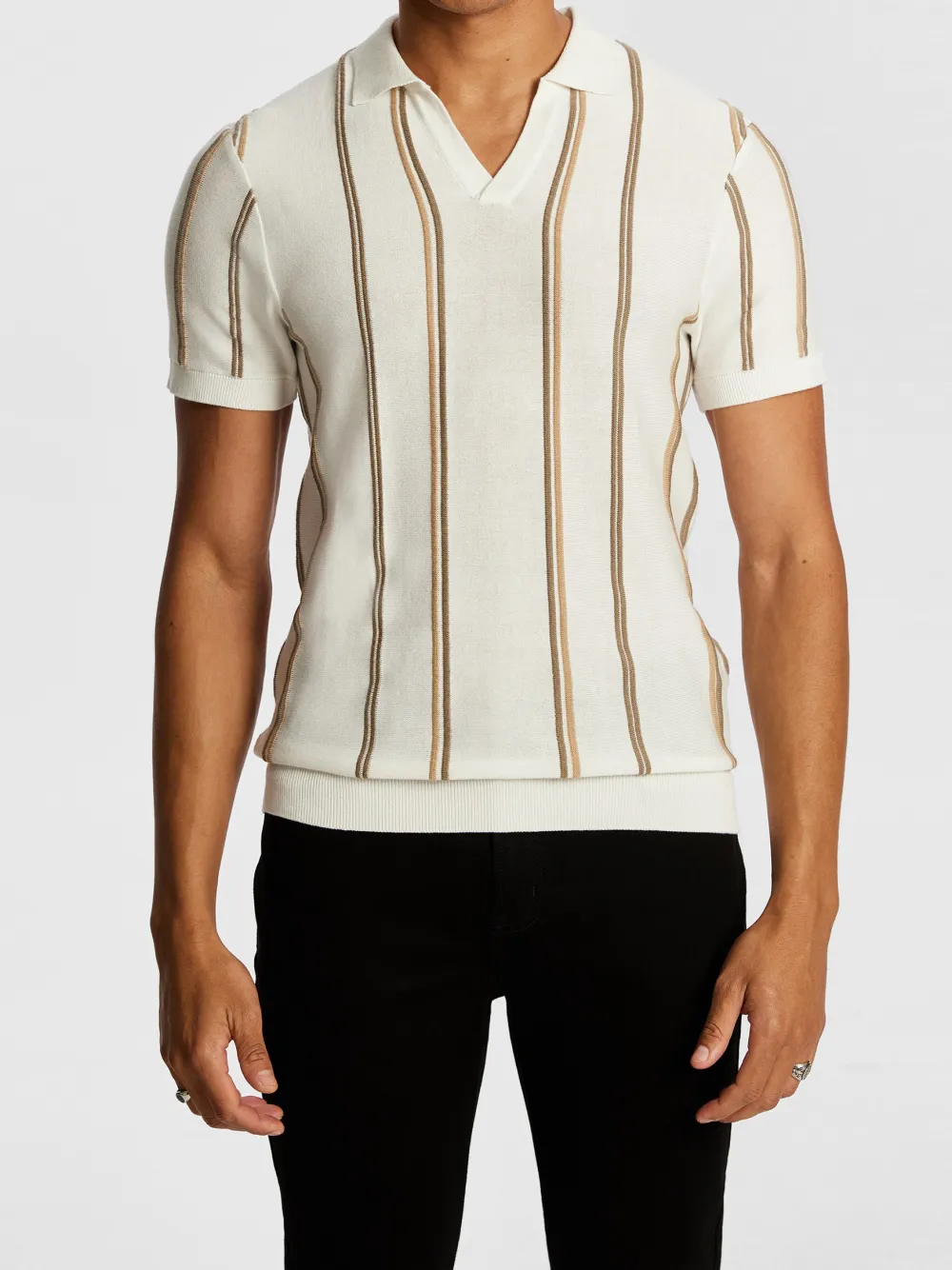 Off White Short Sleeve Color Blocked Polo Shirt