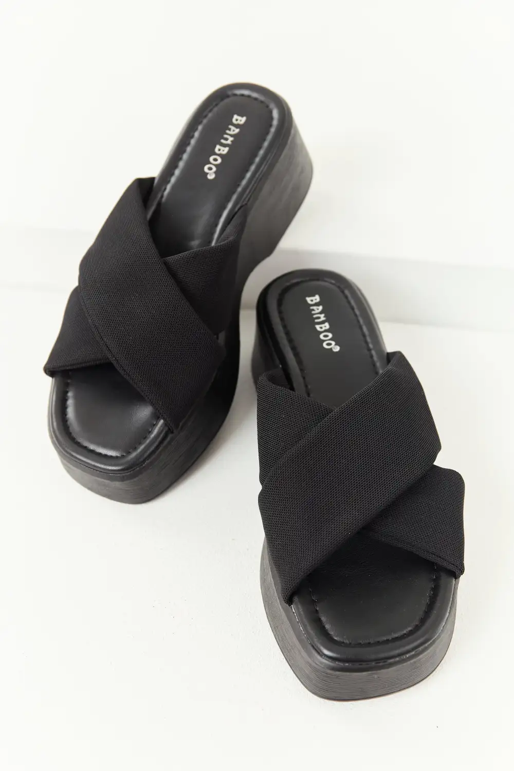 Cross Strap Slip-On Open Toe Platforms