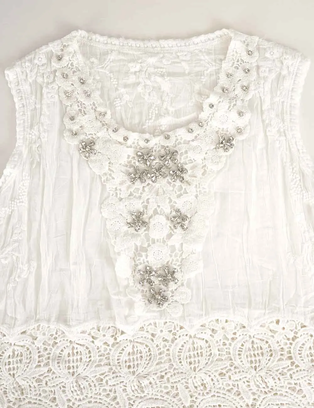 Crochet Lace Rhinestone Beaded Sleeveless Top