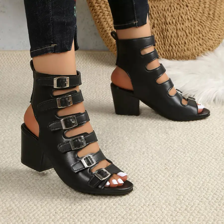 Buckle Block Heels Sandals