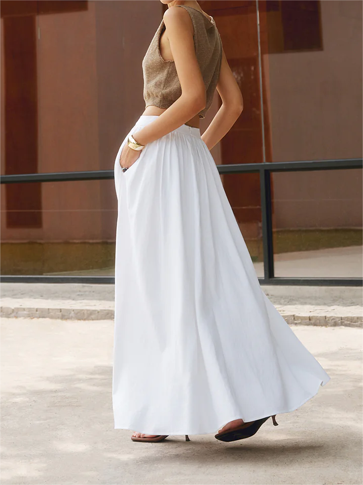 Linen Pleated Maxi Skirt