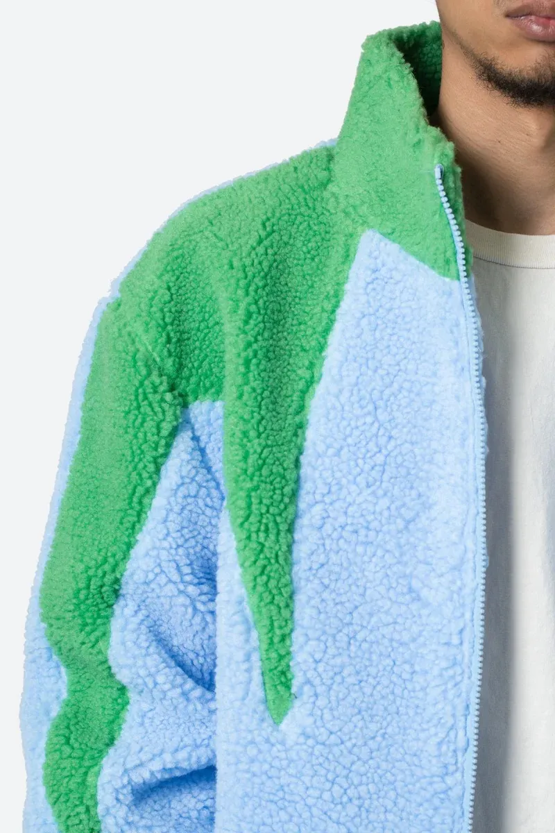 LIGHT BLUE AND GREEN SHERPA JACKET
