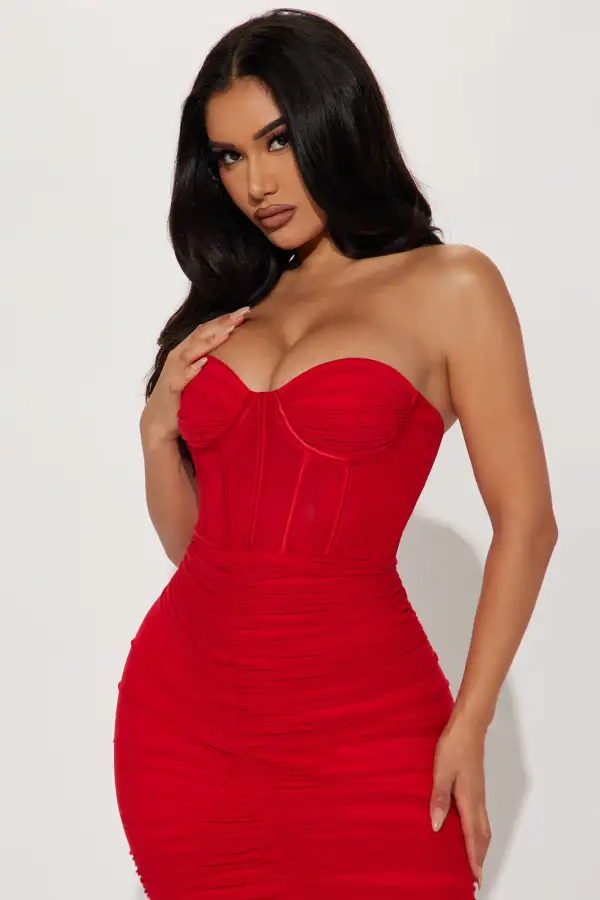 In Your World Mesh Midi Dress - Red