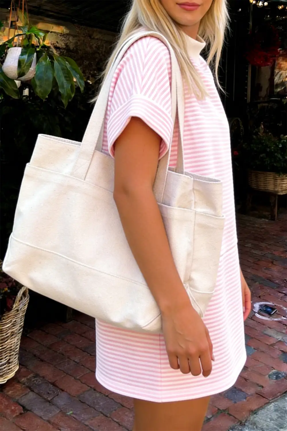 Stripe Cuffed Short Sleeve Contrast Mock Neck Tee Dress