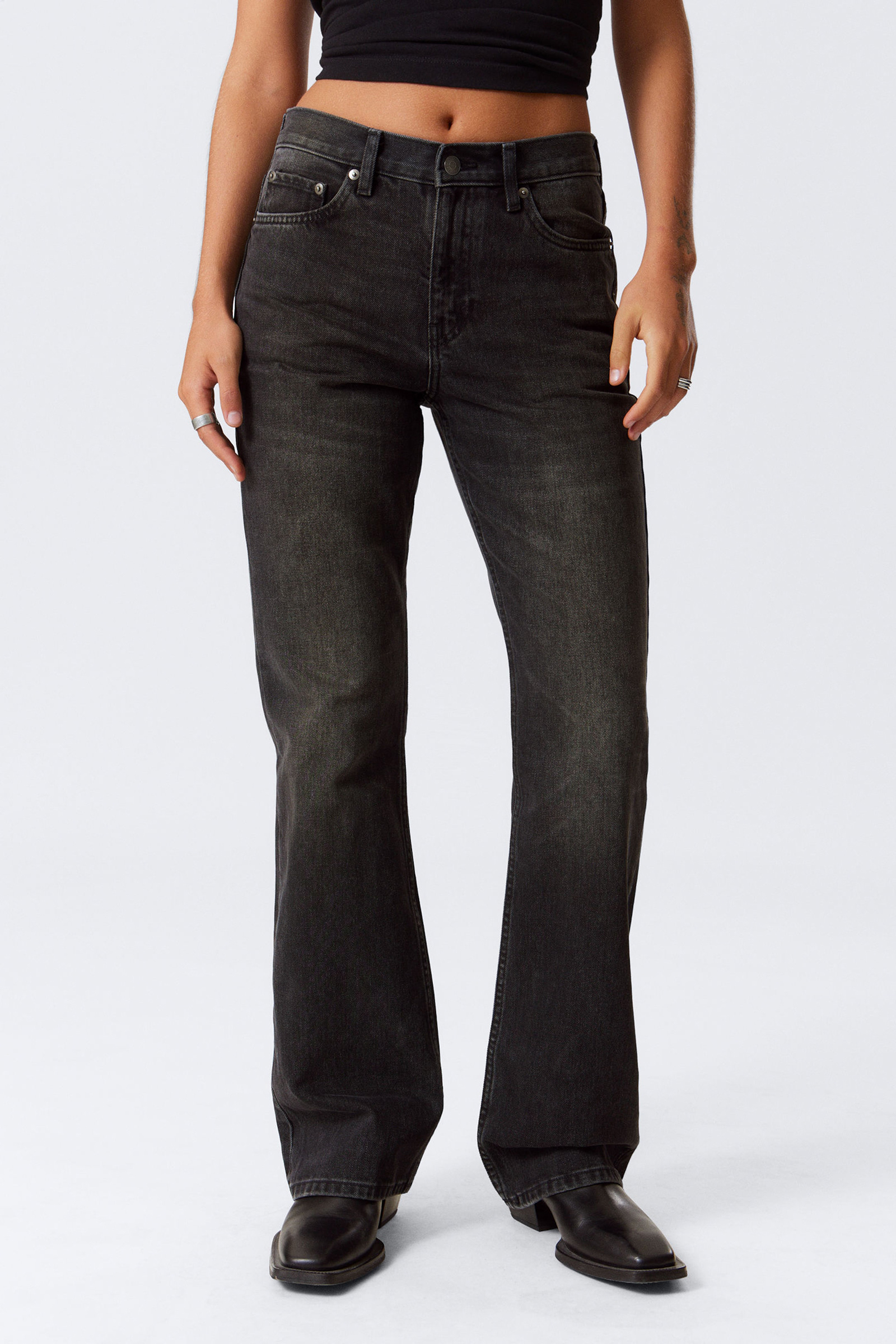 Pocketed Mid Waist Bootcut Jeans