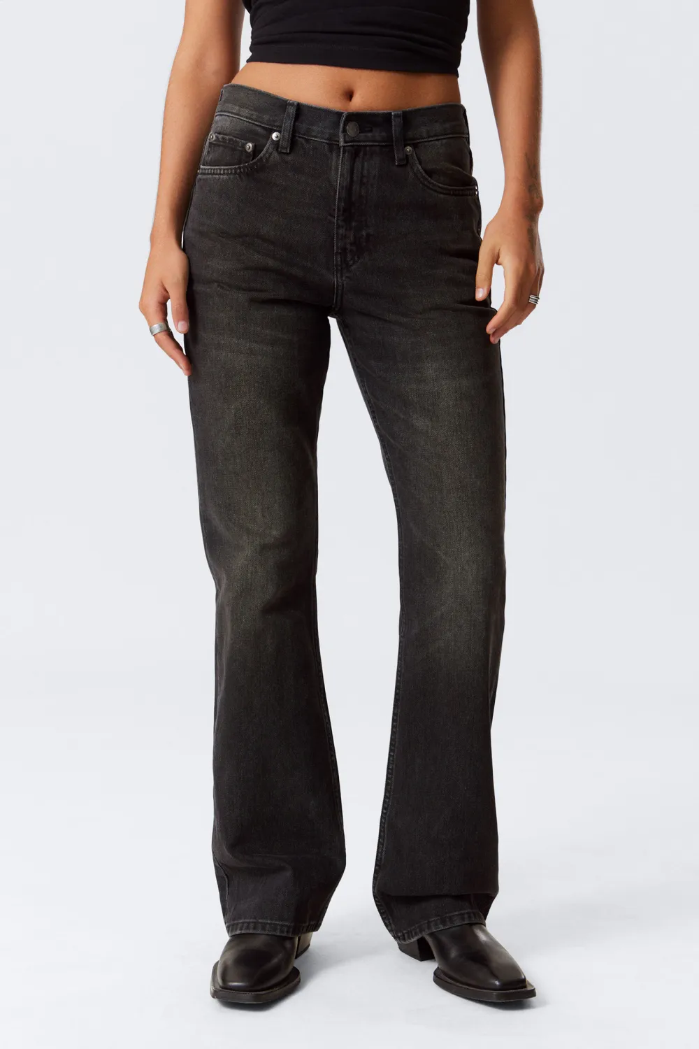 Pocketed Mid Waist Bootcut Jeans