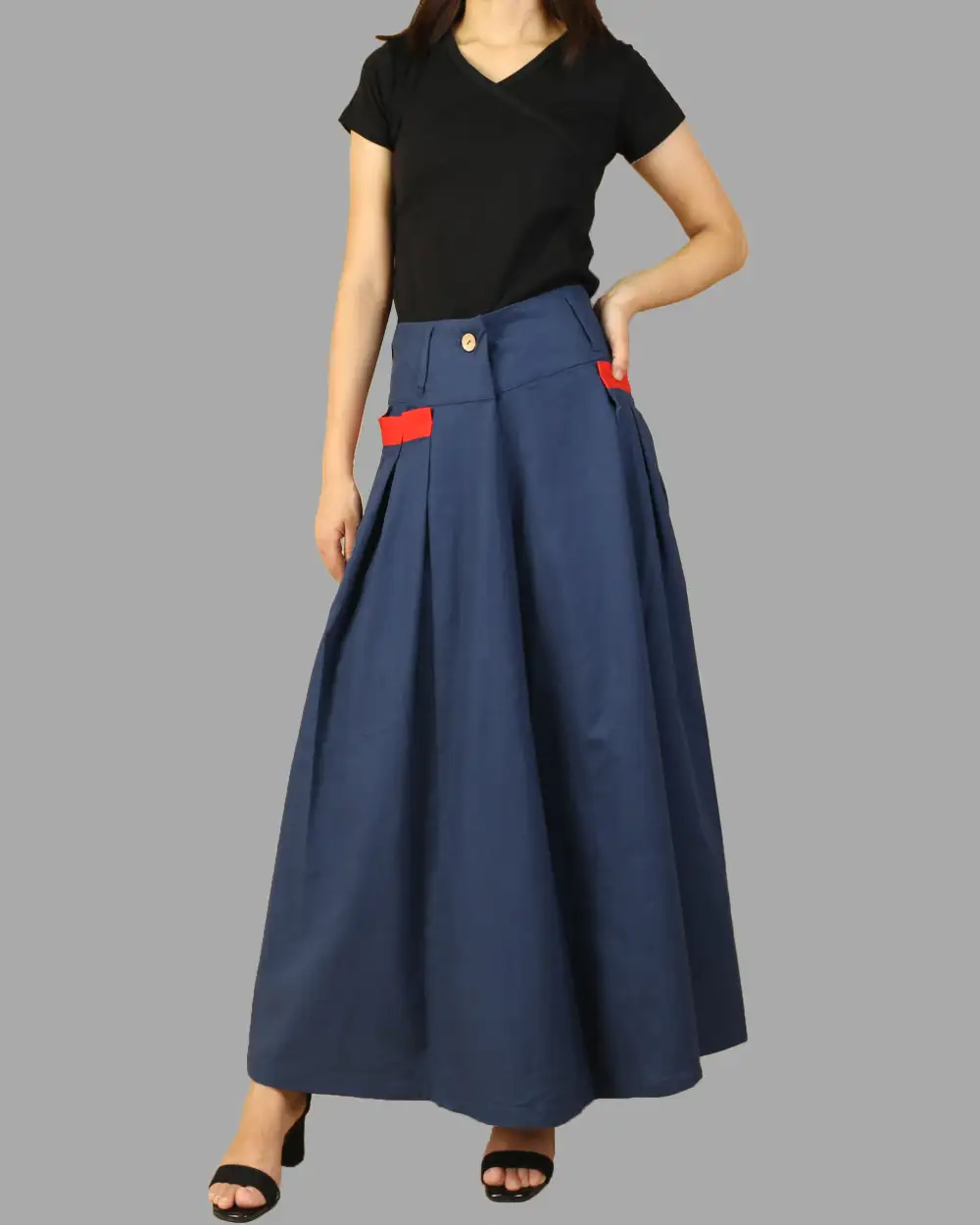 Everyday Pleated Linen A Line Maxi Skirt