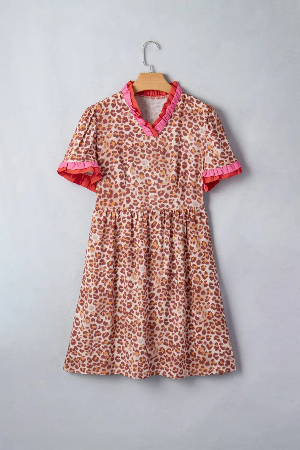 Animal Print Patchwork Ruffle Dress Casual