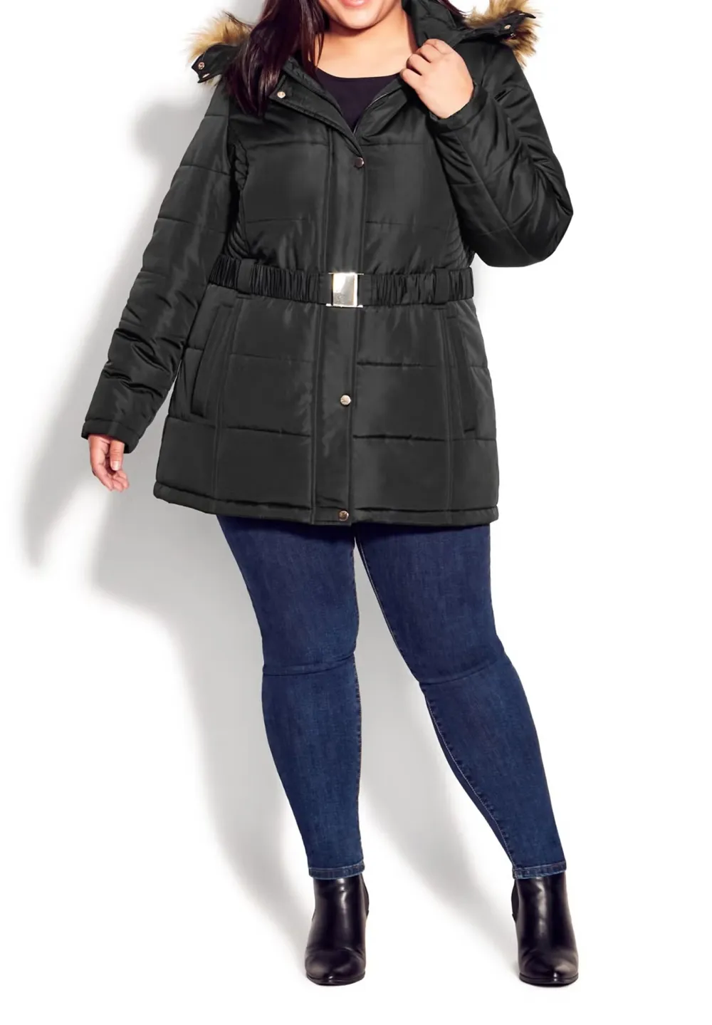 Waist Tied Fur Hat Down Jacket