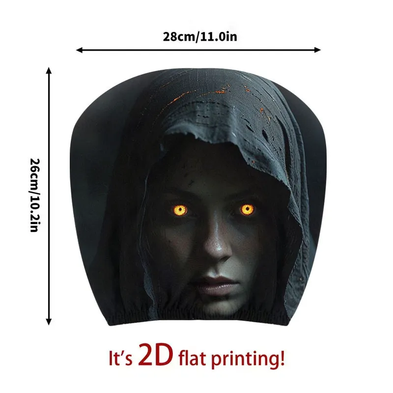 Black & White Creepy Smile Design Car Headrest Cover Stretch Universal Horror Car Dust Cover