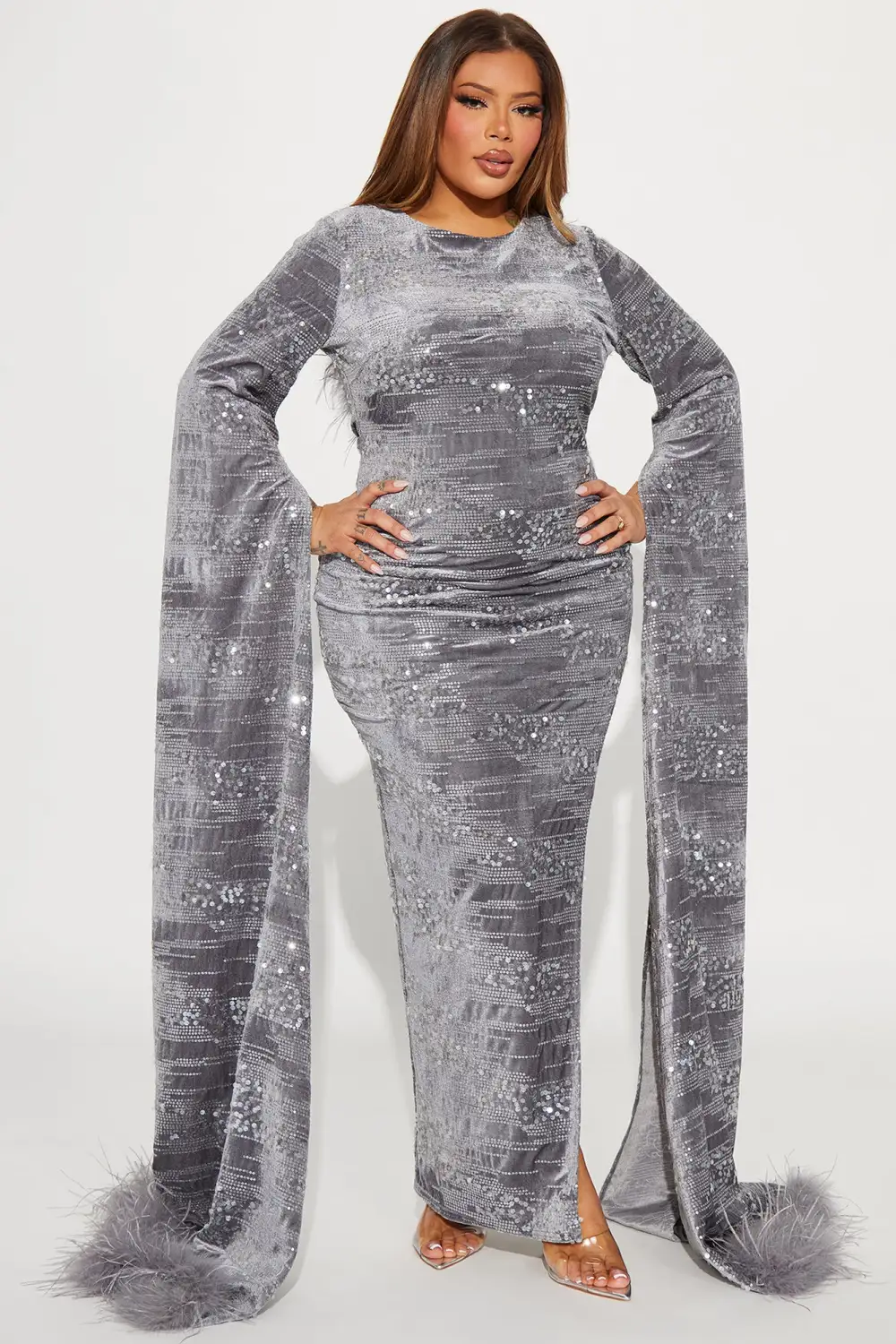 Viviane Velvet Gown - Grey