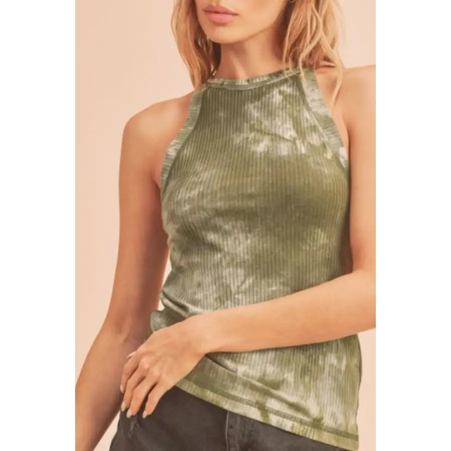 Ribbed Tie Dye Round Neck Tank