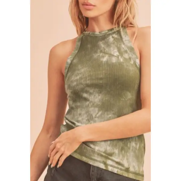Ribbed Tie Dye Round Neck Tank