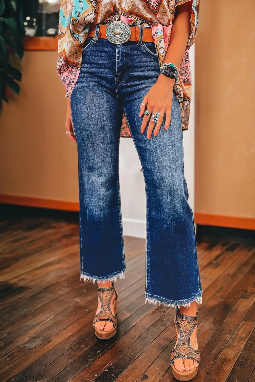 Flare Flared High Waist Raw Hem Jeans
