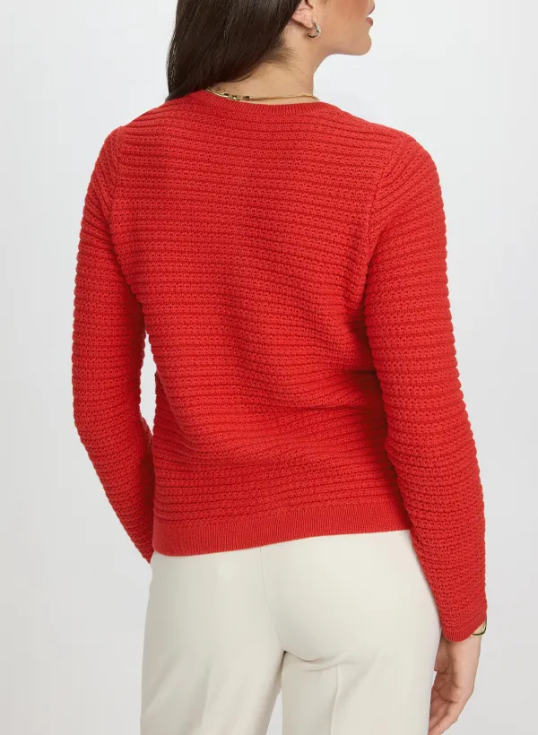 Red Textured Knit Cardigan