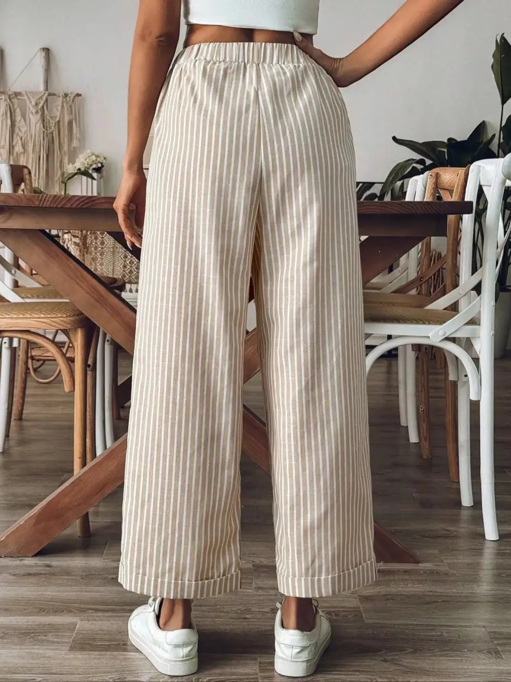 Striped High Waisted Wide Leg Pants