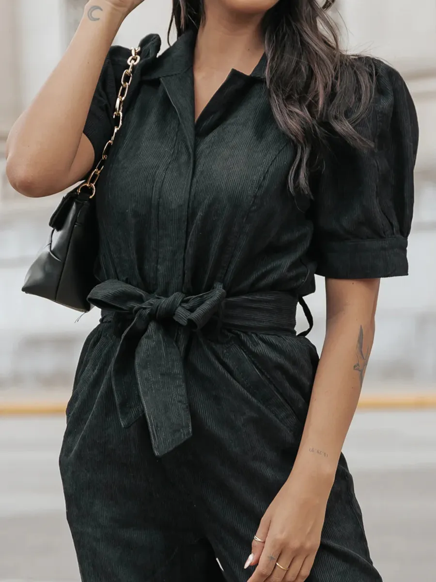 Puffed sleeve lapel romper