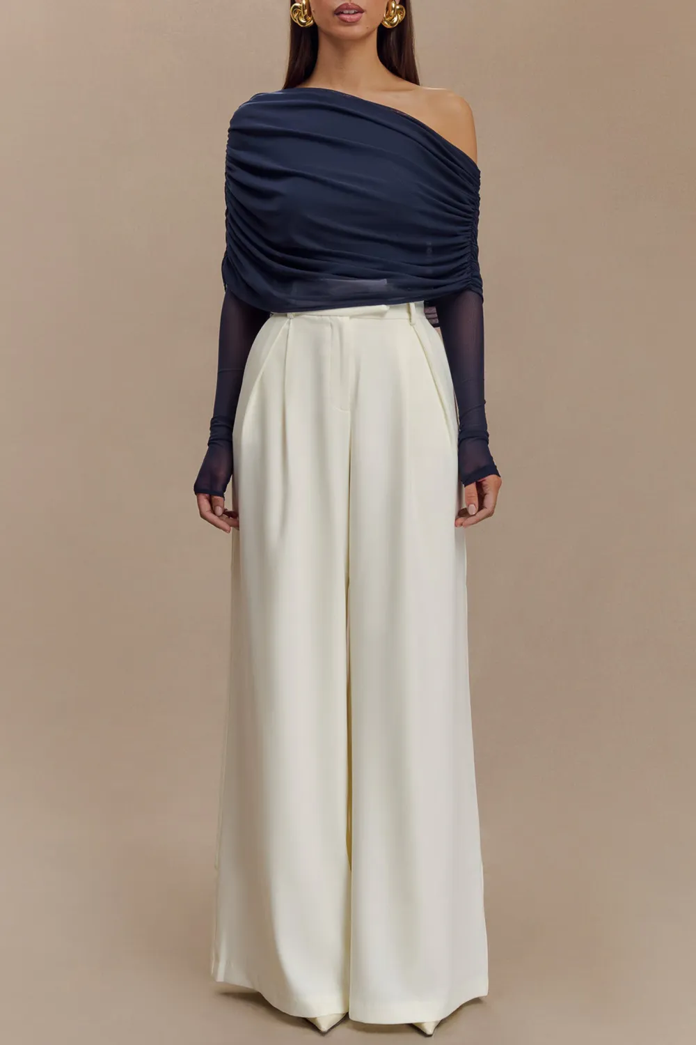 Sheer Mesh Off Shoulder Top