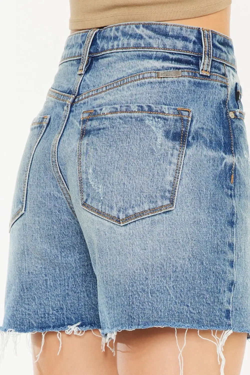 Textured Simple Raw Hem Shorts