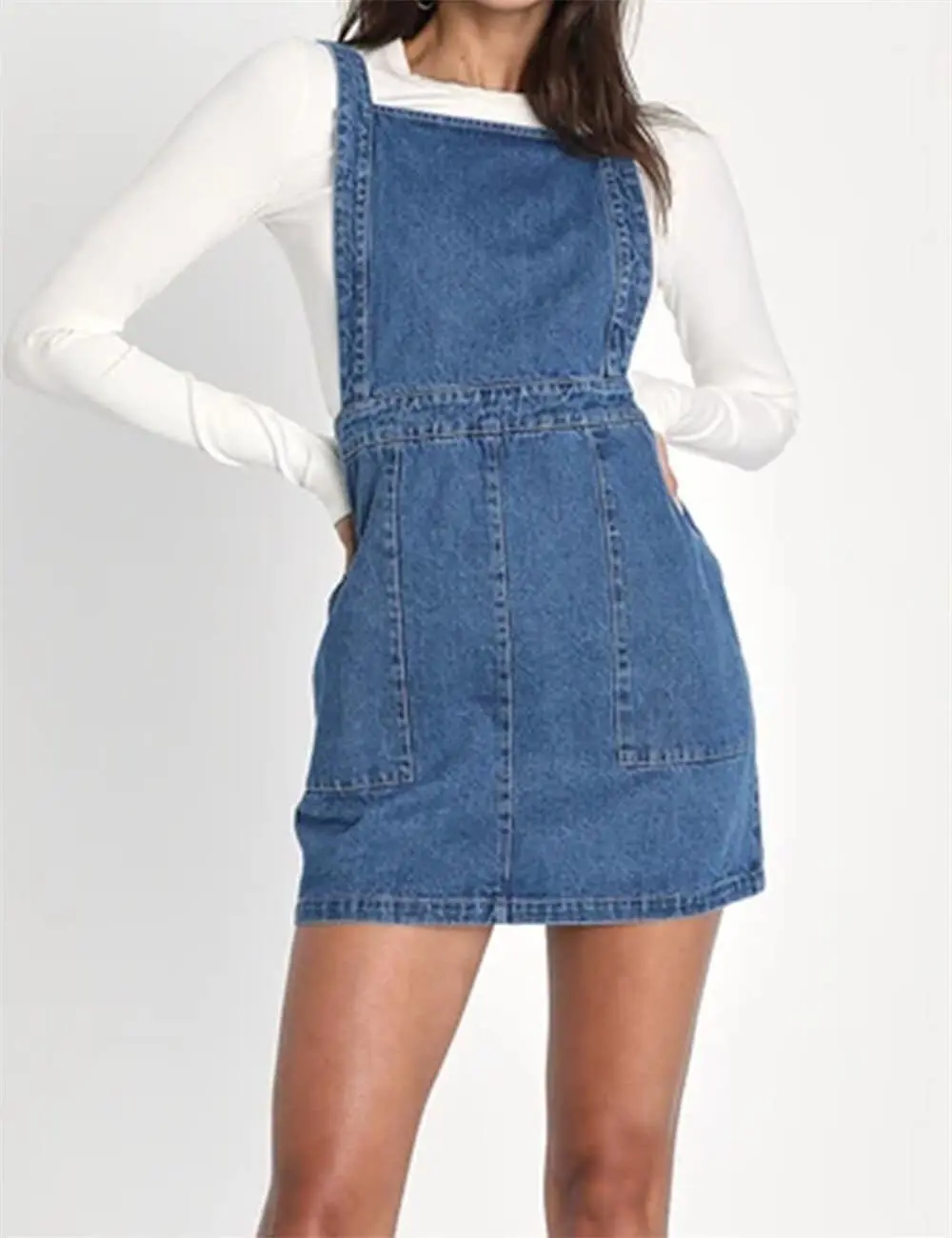 Pocket Denim Mini Overall Dress