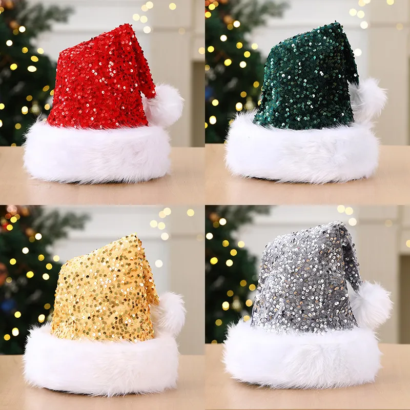 Christmas decorative hat, double-layered sequined hat, Shanghai-style beanie, extra thick long beanie, 32*45CM
