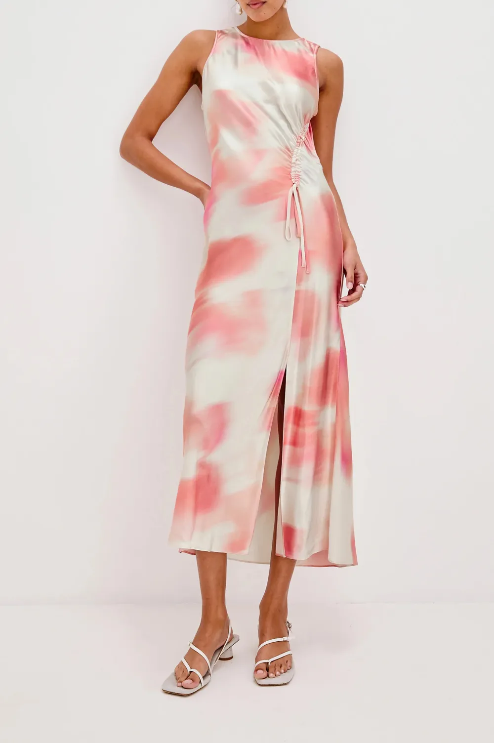 A Pleated Color-Block Dress With An Asymmetrical Side Waist Design