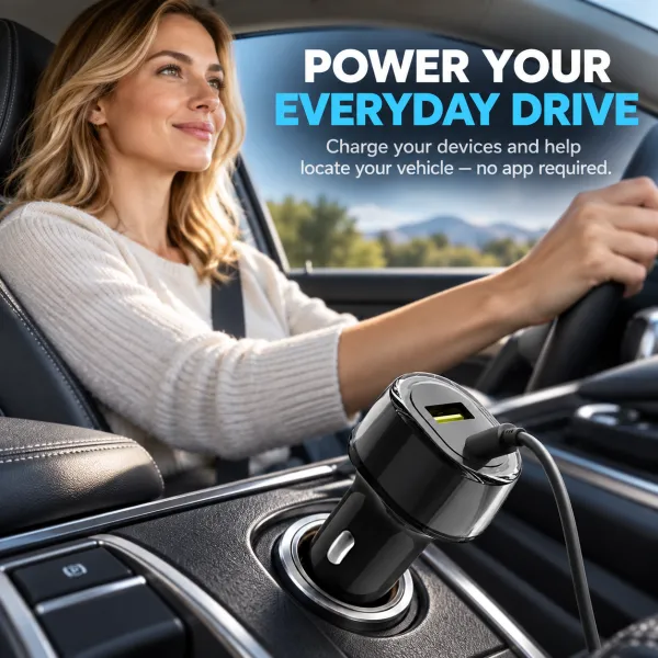 2-in-1 Compact Car Charger GPS Tracking Adapter -30W Fast Charging USB-C Device, Parking Lot Loss Prevention Function, Supports iPhone+Android Charger, Portable Can Put in Bag, Tool Upgrades