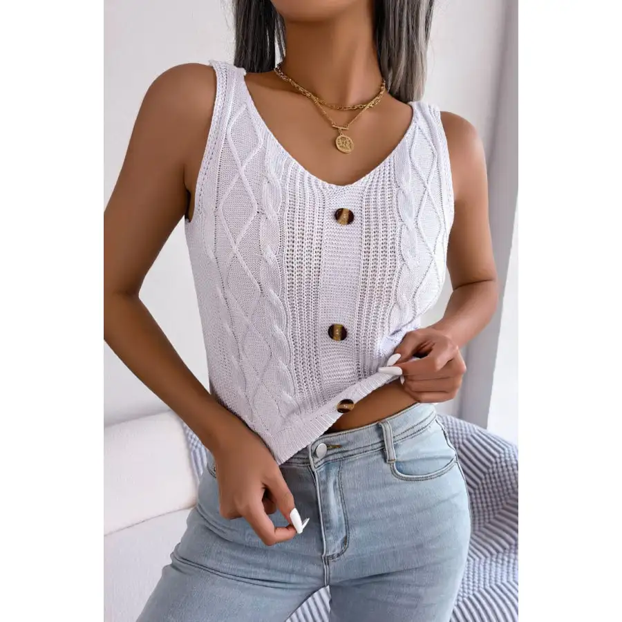 Decorative Button Mixed Knit Tank