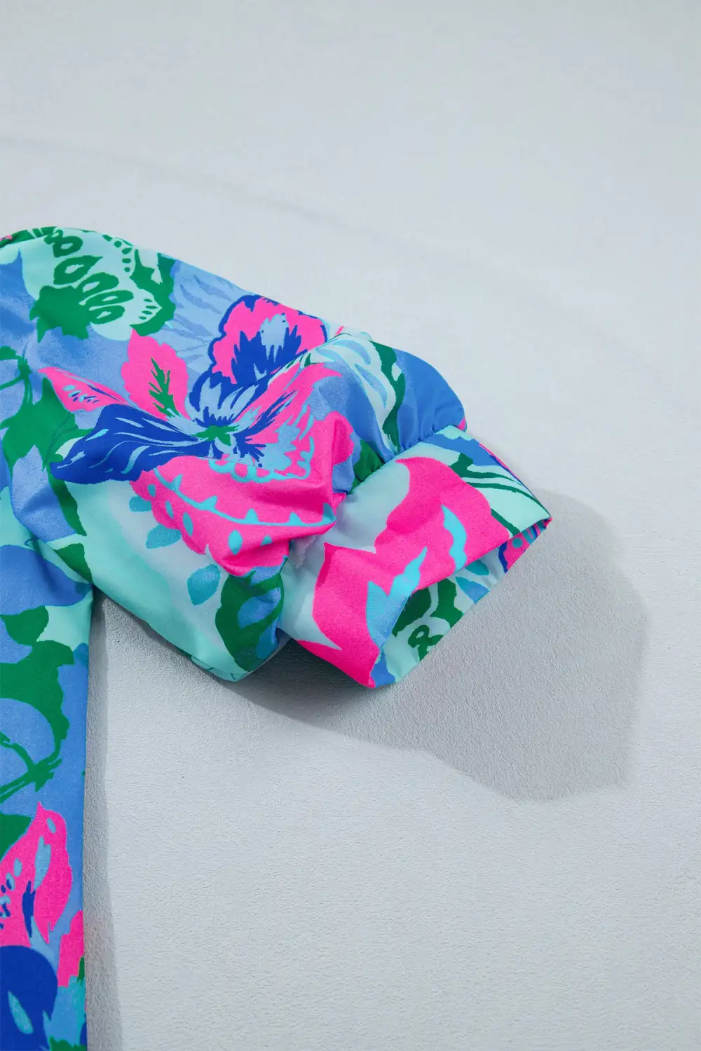 Sky Blue Floral Print V Neck Half Sleeve Blouse