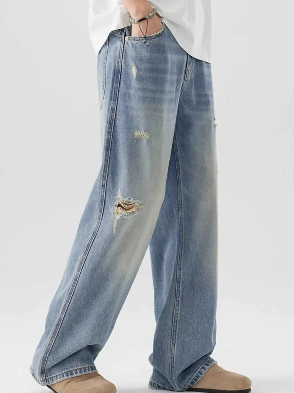 Casual Distressed Wide Leg Jeans