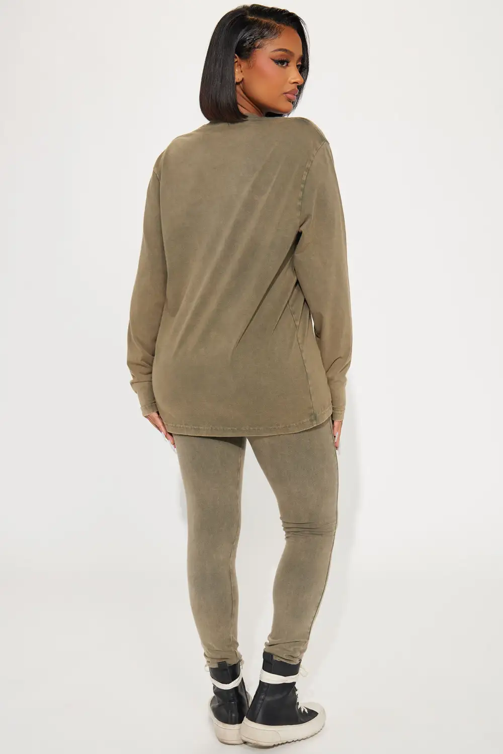 Stepping Out Mineral Wash Long Sleeve Legging Set - Olive