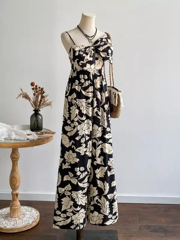 Floral Bowknot Wide Leg Jumpsuit