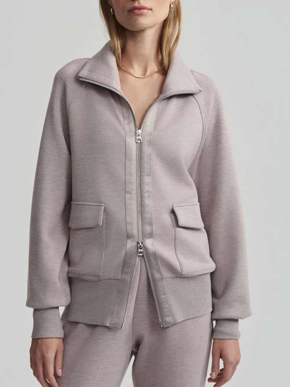 Classic Full-Zip Stand-Collar Pocketed Sweatshirt